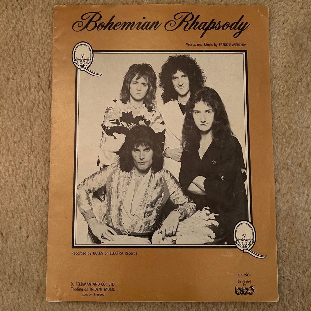 Vintage Sheet Music Bohemian Rhapsody Queen Freddy Mercury